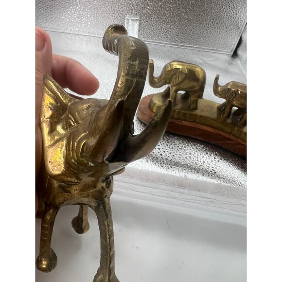 vintage Brass elephants statue‎ trunks up LUCKY  SOLID BRASS - Picture 12 of 13